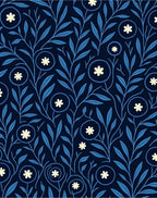 Dark Blue Floral Vine Pattern Rug