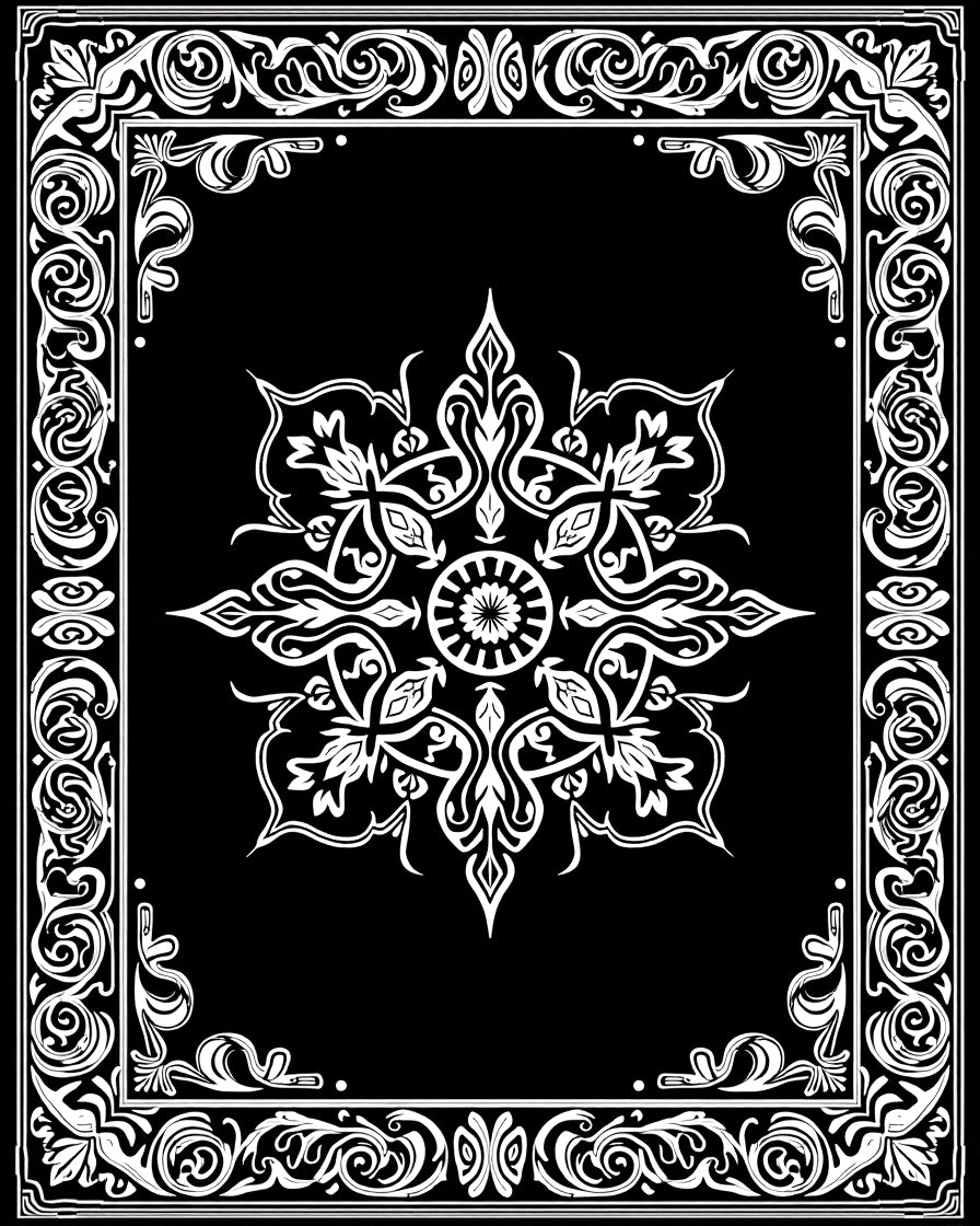 Ornate Floral Frame With Centerpiece Design Rug