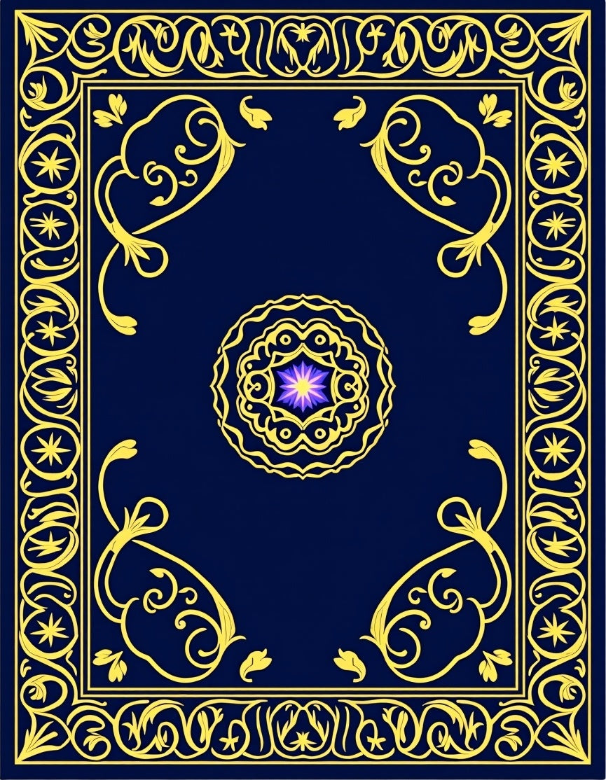 Ornate Yellow Floral Star Border Rug