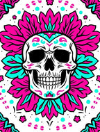 Vibrant Skull Floral Mandala Rug