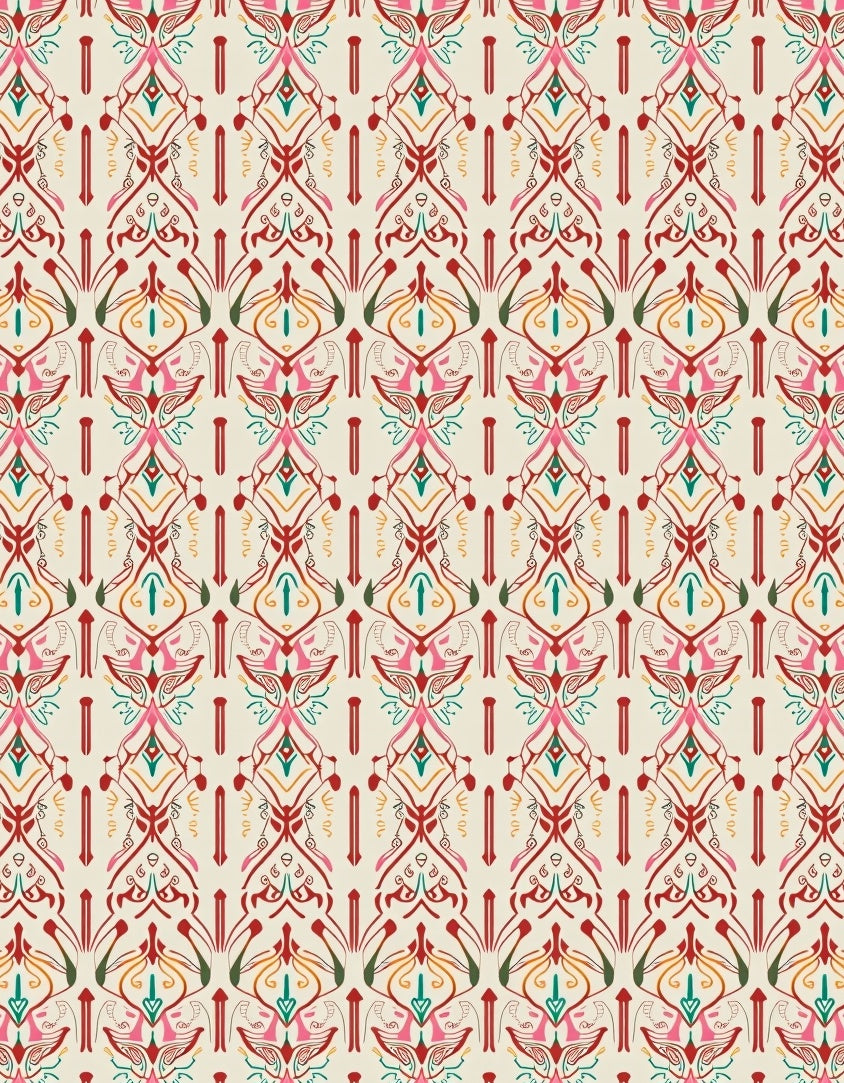 Art Nouveau Cream Red Floral Scroll Rug
