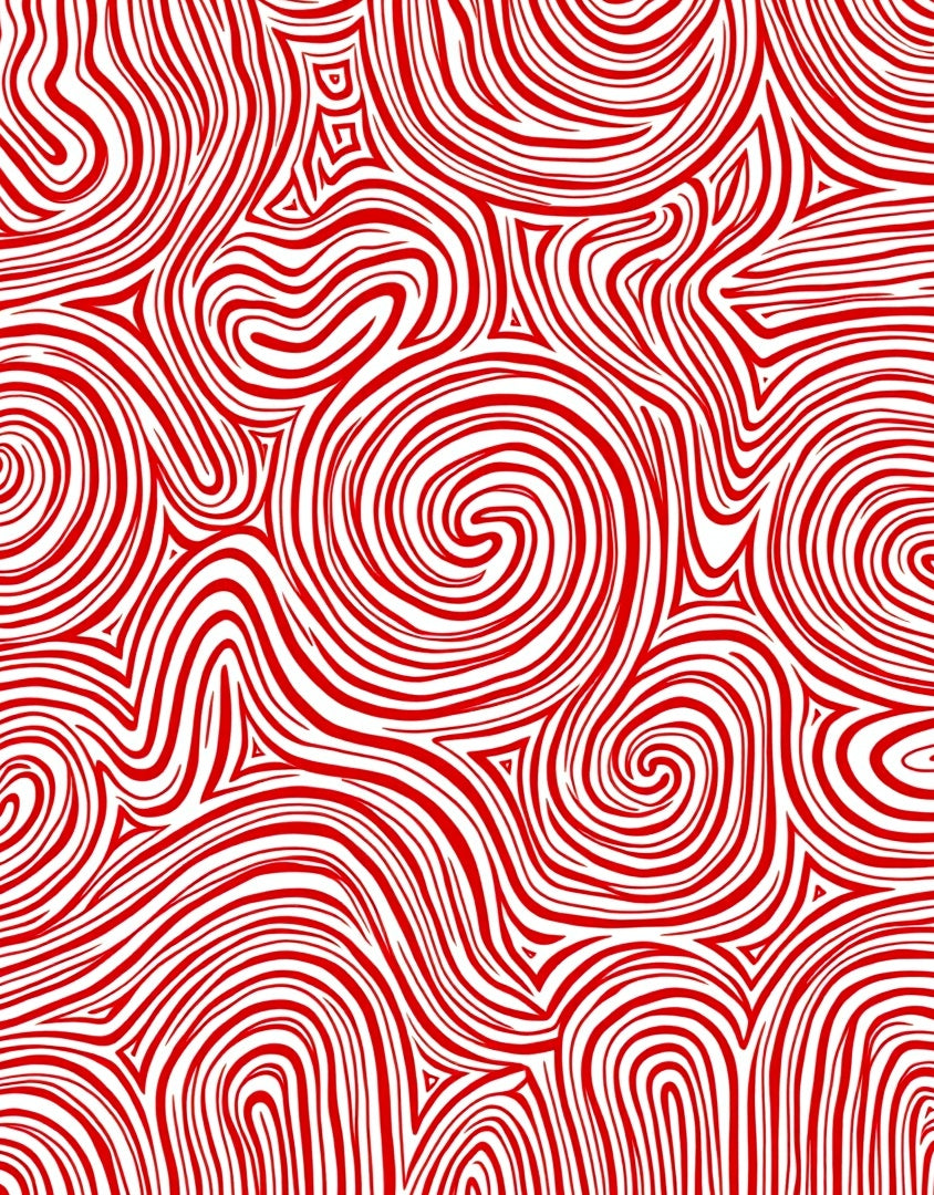 Crimson Swirl Abstract Stripe Rug