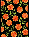 Orange Floral Pattern With Green Leaves Rug