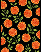 Orange Floral Pattern With Green Leaves Rug