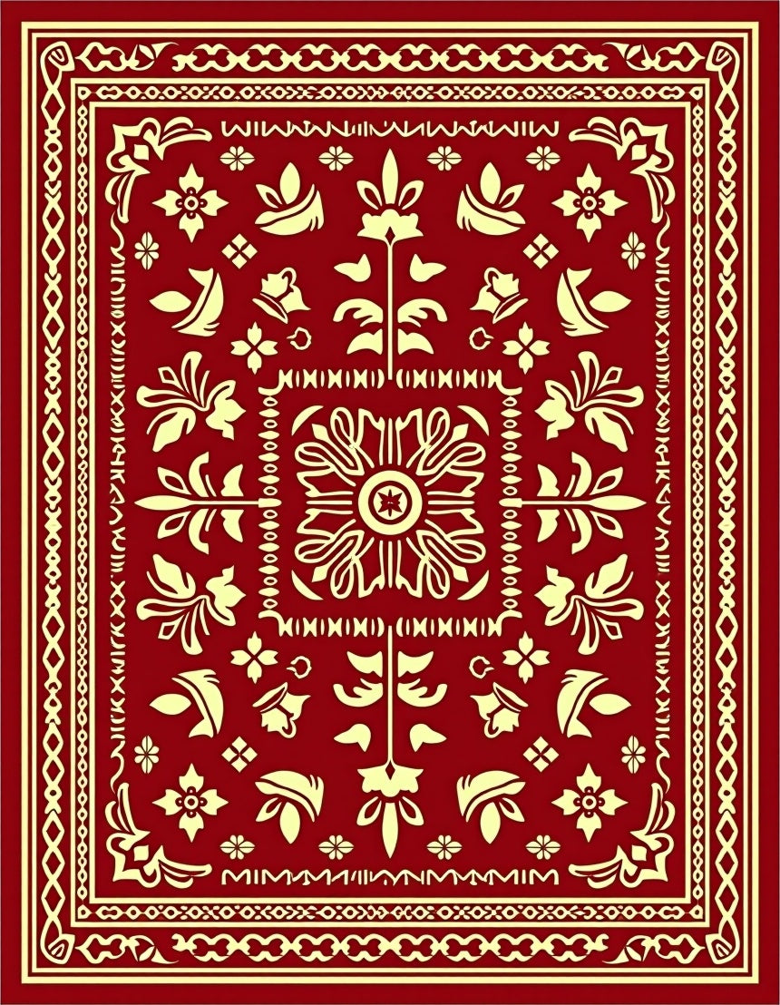 Deep Red Ivory Floral Motif Rug