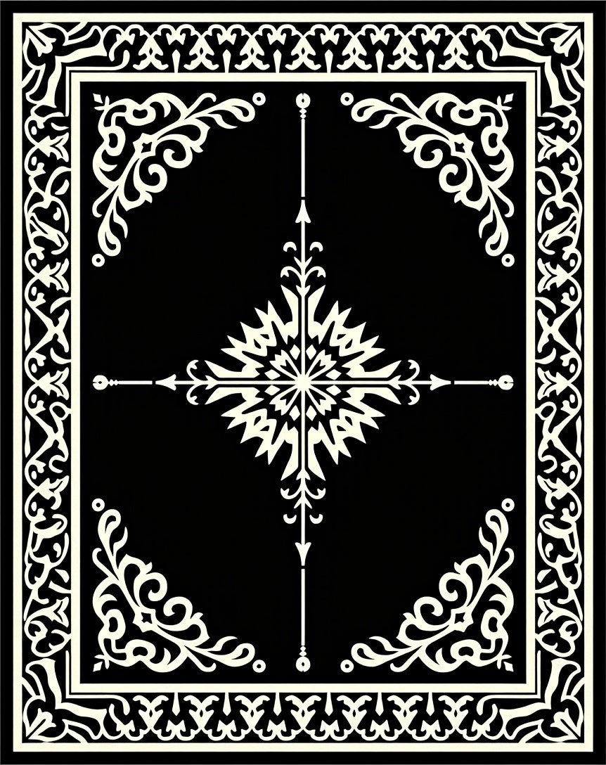 Intricate Black and White Floral Rug
