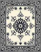 Classic Black Floral Medallion Border Rug