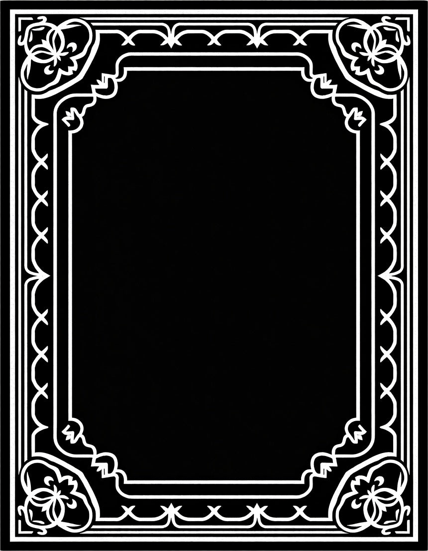 Ornate Black White Floral Frame Rug