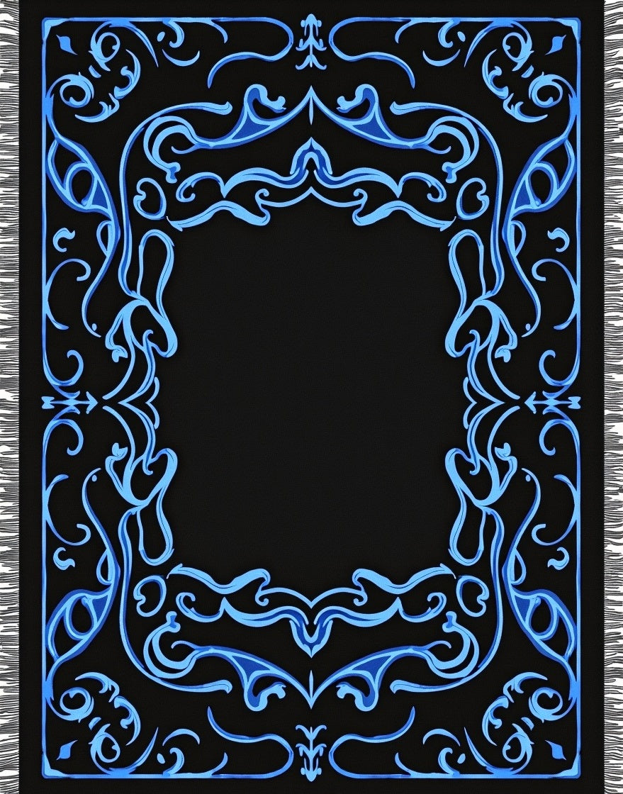 Electric Blue Ornate Scrollwork Rug