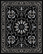 Elegant Black Floral Scrollwork Pattern Rug