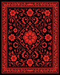 Deep Red Floral Vines Pattern Rug