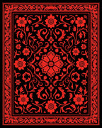 Deep Red Floral Vines Pattern Rug
