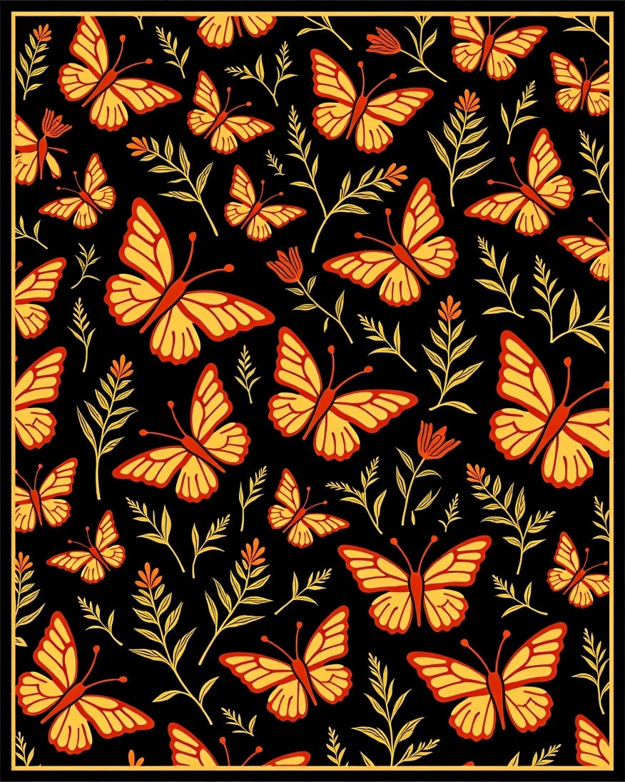 Yellow Butterfly Floral Pattern Rug