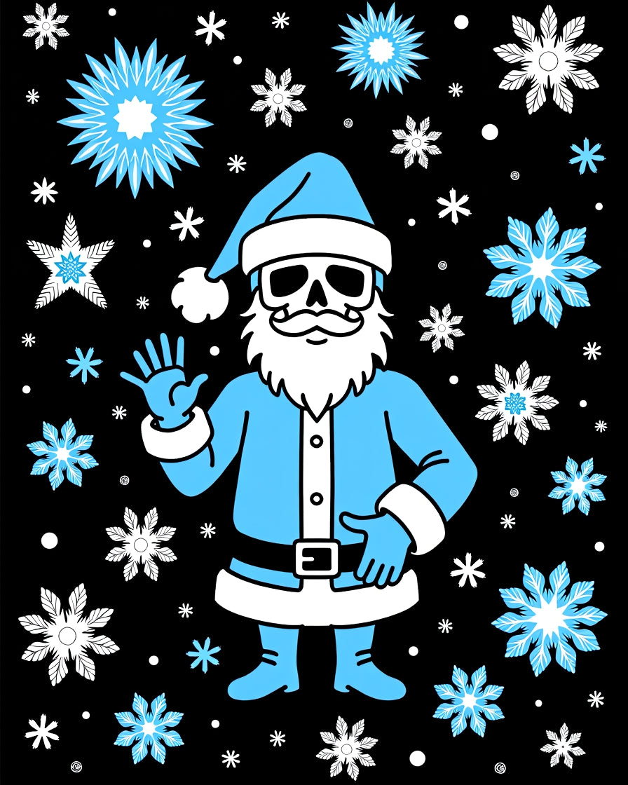 Creepy Blue Santa Snowy Starflakes Rug