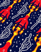Space Rockets Stars Pattern Rug