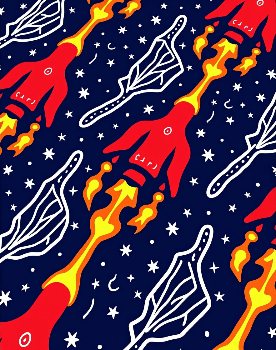 Space Rockets Stars Pattern Rug