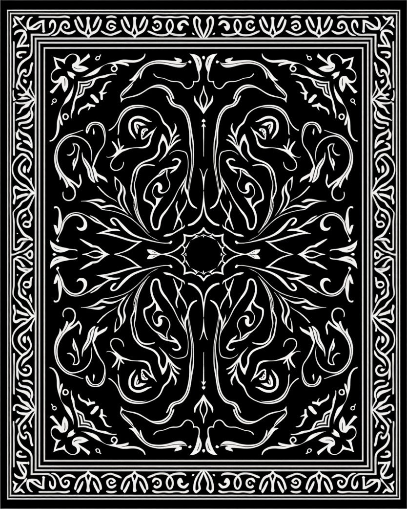 Elegant Black and White Scrollwork Pattern Rug