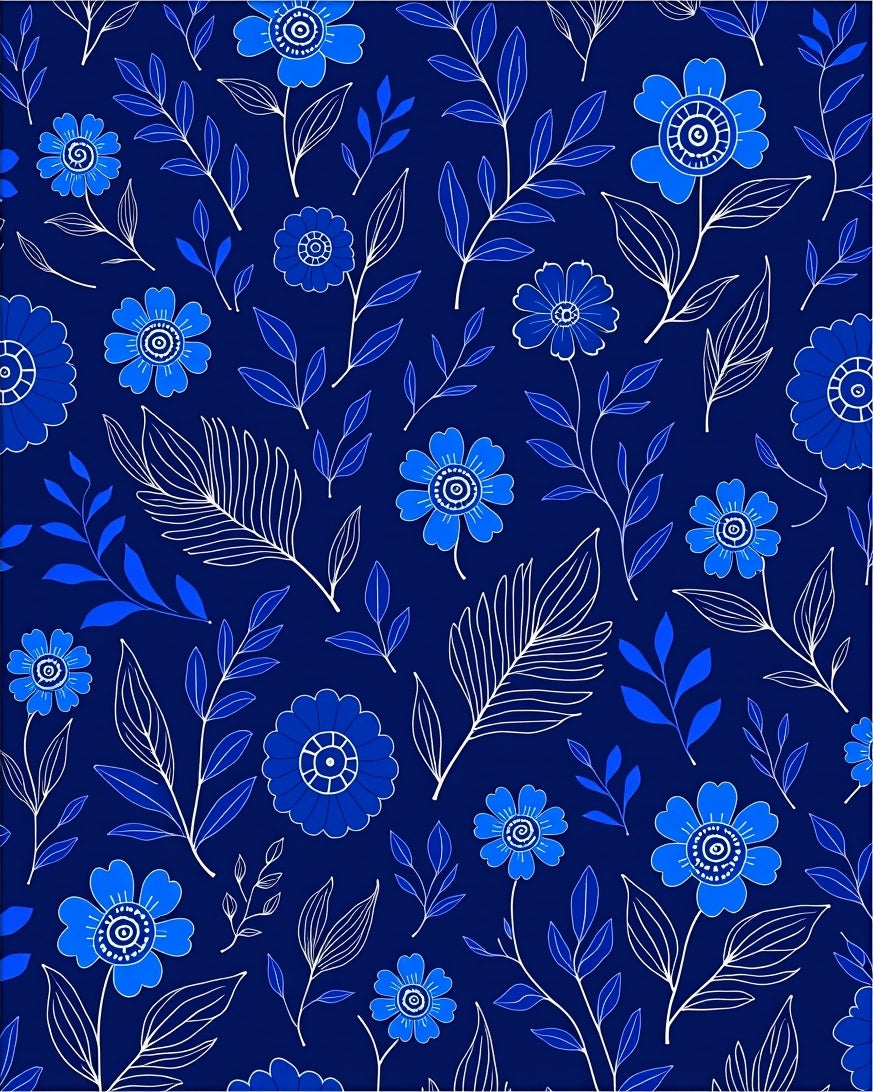 Elegant Blue Floral Outline Pattern Rug