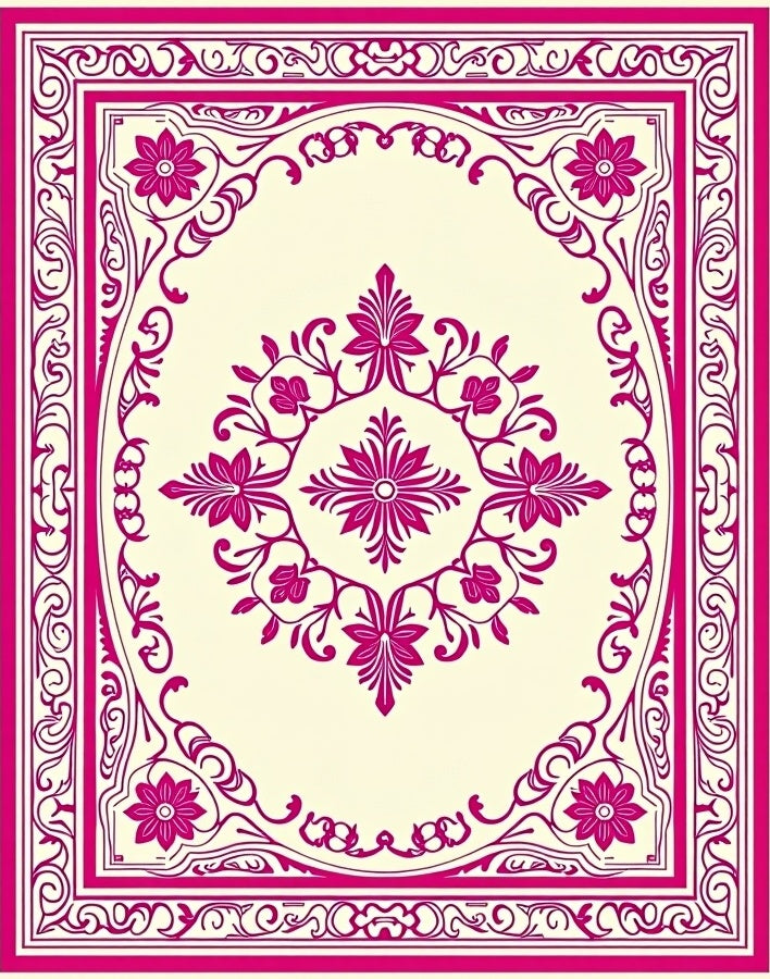 Ornate Floral Pink Ivory Filigree Design Rug