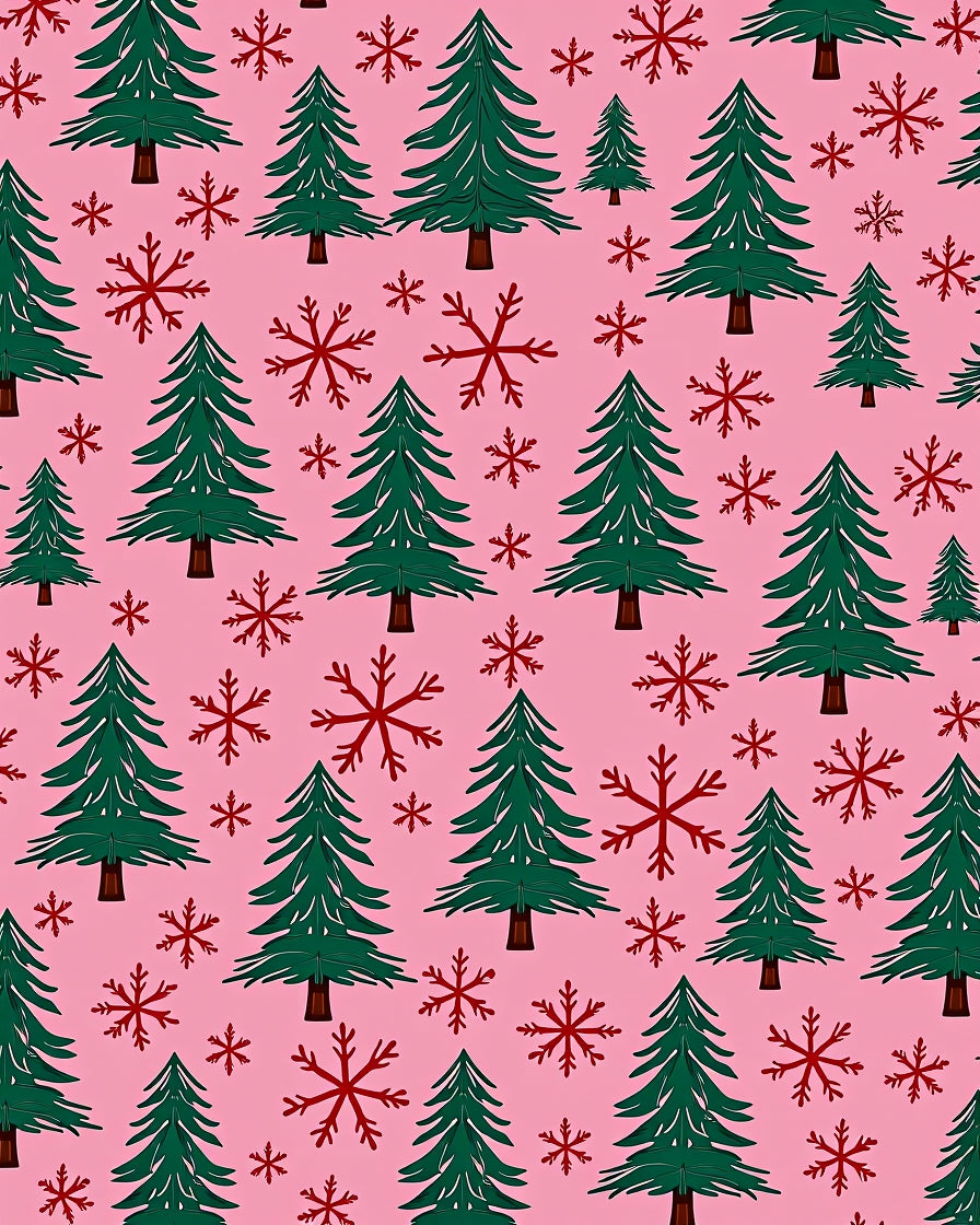 Pink Pine Tree Snowflake Medley Rug