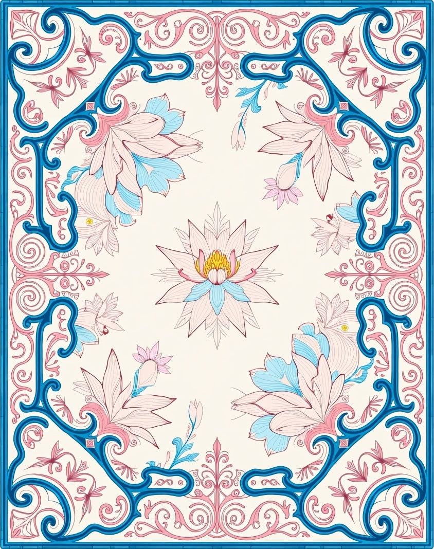 Floral Lotus Border Design Rug