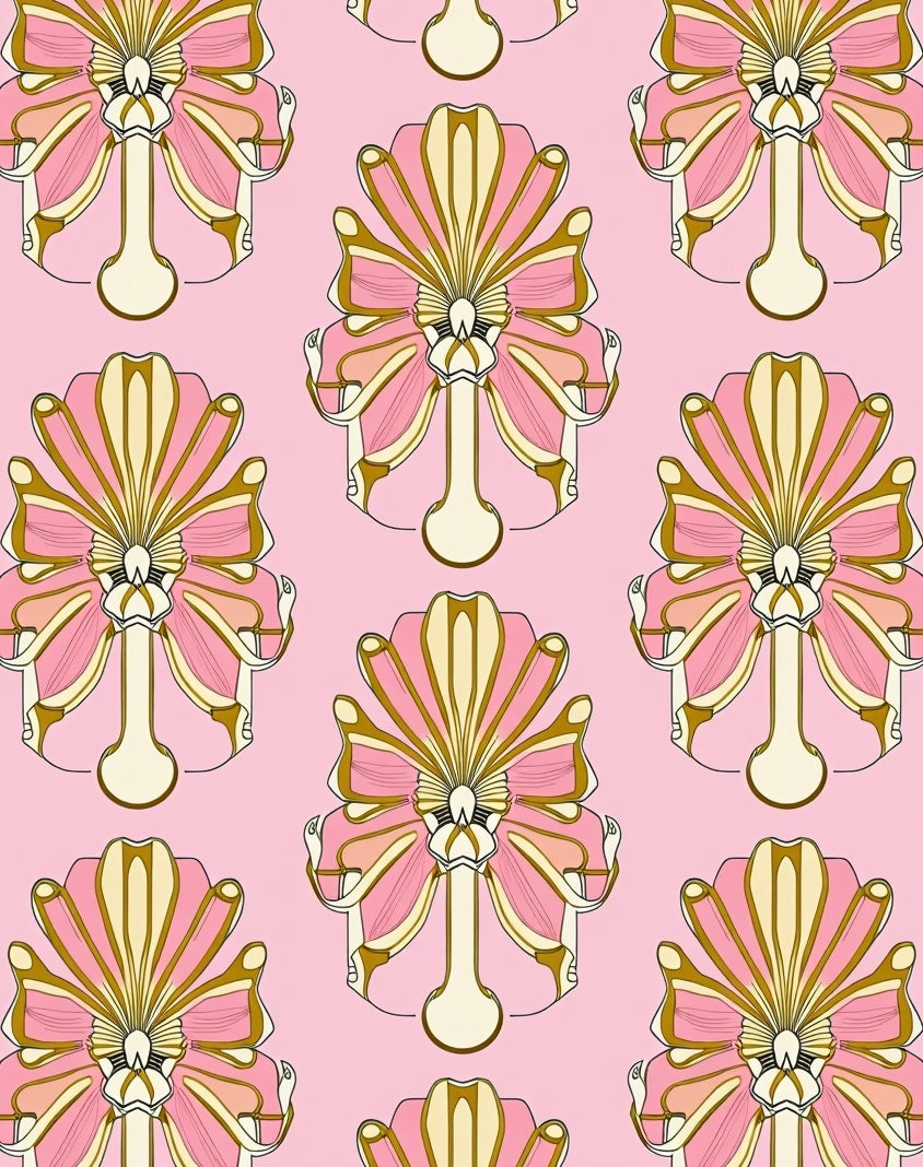 Art Deco Fan Floral Pink Pattern Rug
