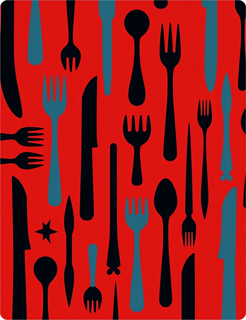 Red Cutlery Collage Rug