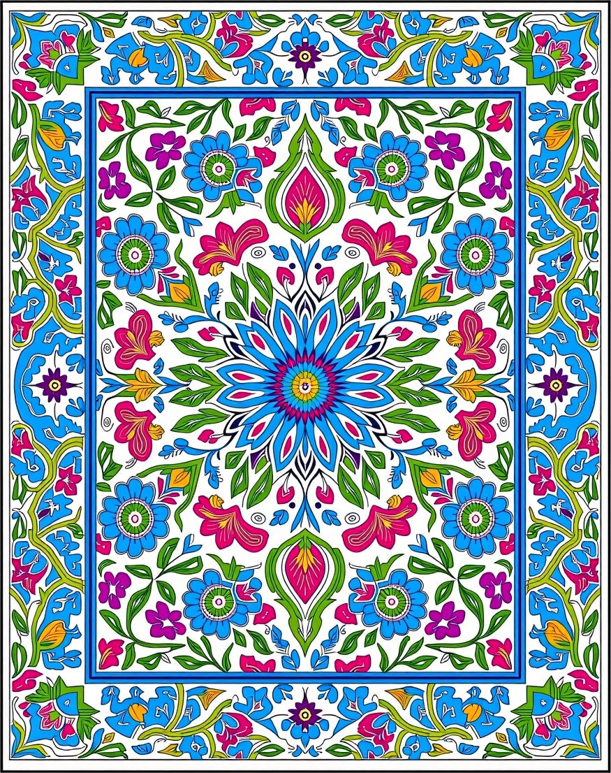 Vibrant Floral Mandala Pattern Design Rug