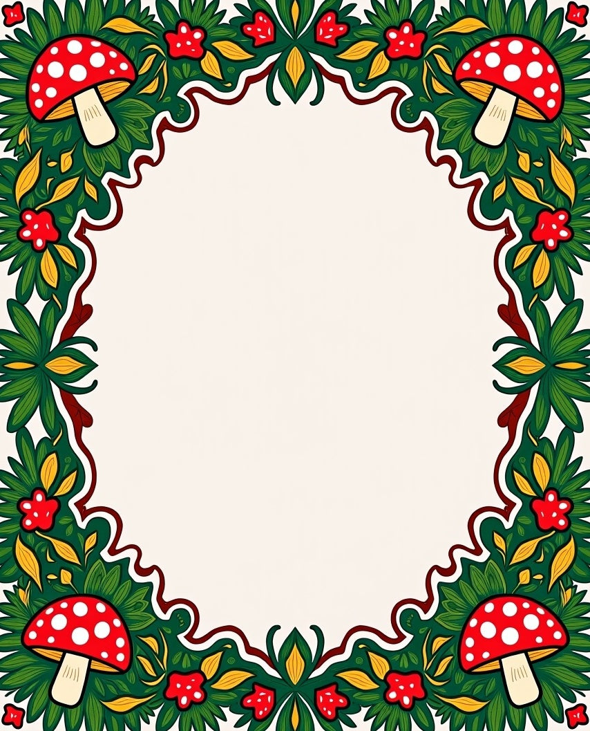 Whimsical Mushroom Leaf Floral Pattern Rug