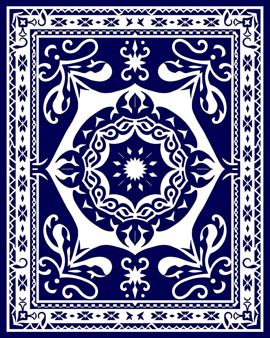 Classic Blue White Mandala Pattern Rug
