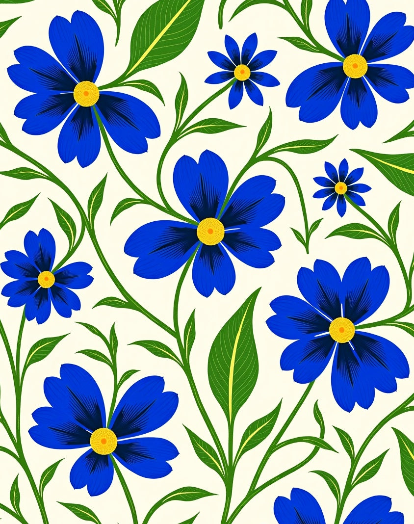 Vibrant Blue Floral Vine Harmony Rug