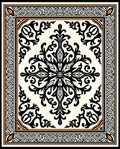 Ornate Black White Floral Scroll Rug