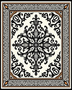 Ornate Black White Floral Scroll Rug