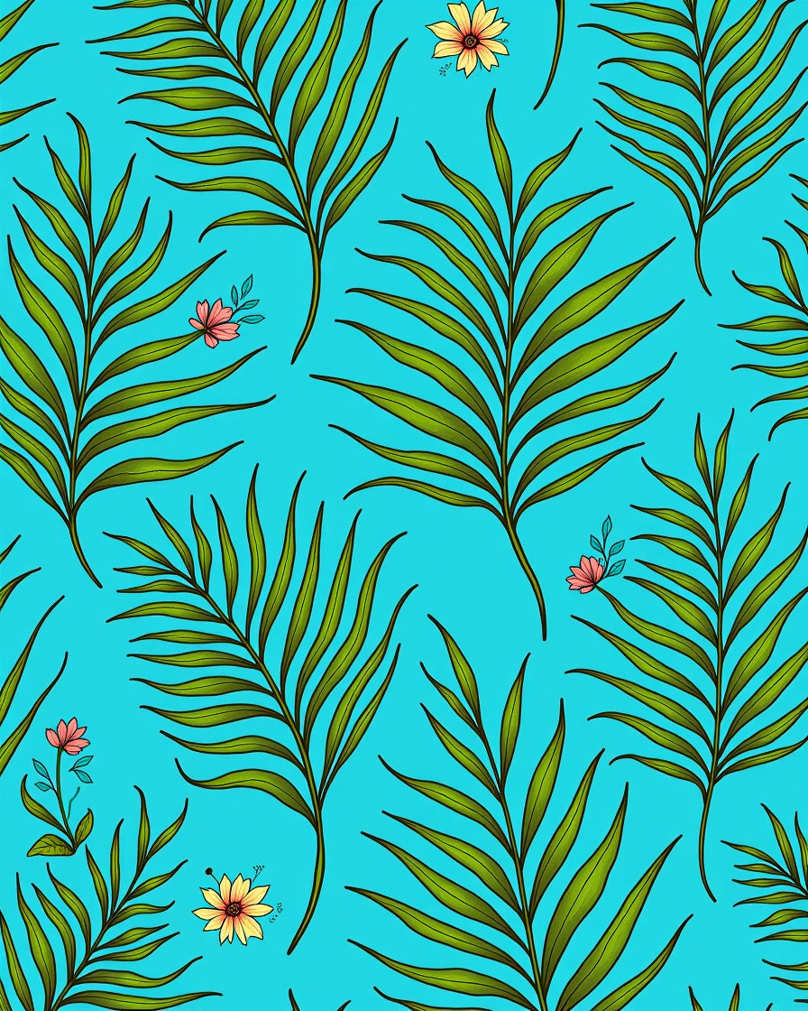 Tropical Palm Leaf Flower Pattern Rug