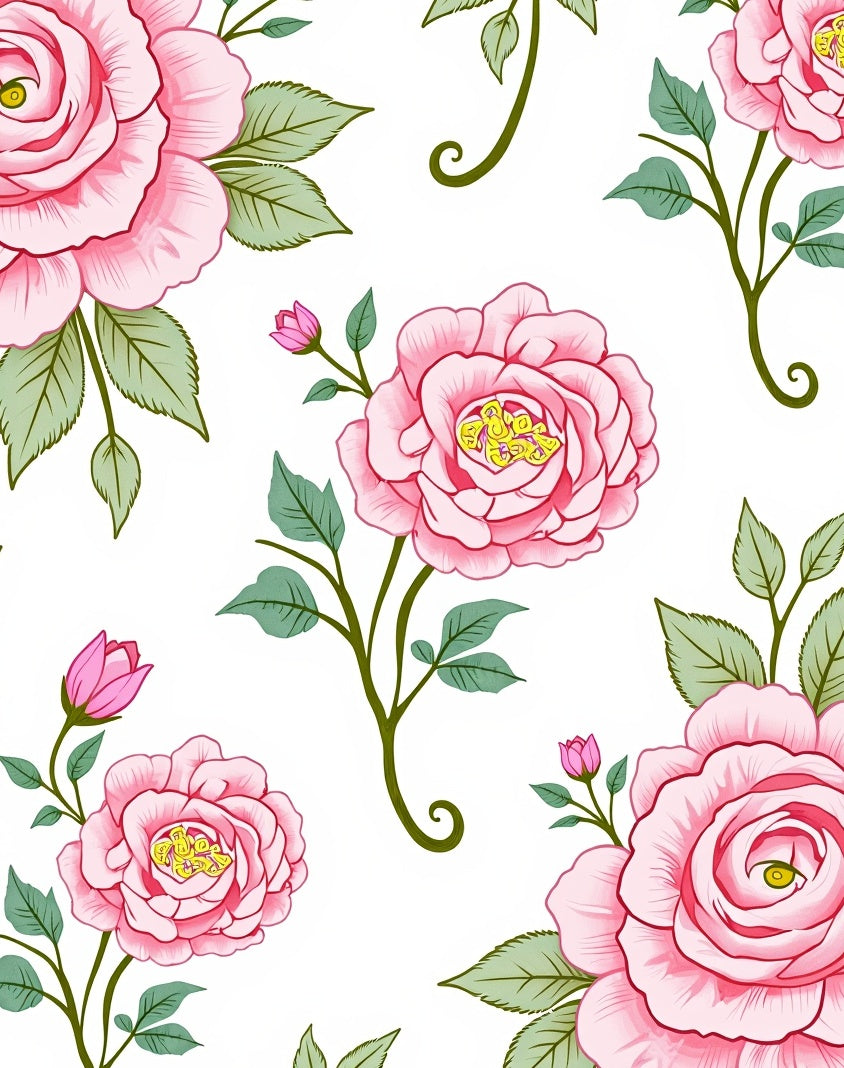 Pink Rose Botanical Pattern Rug