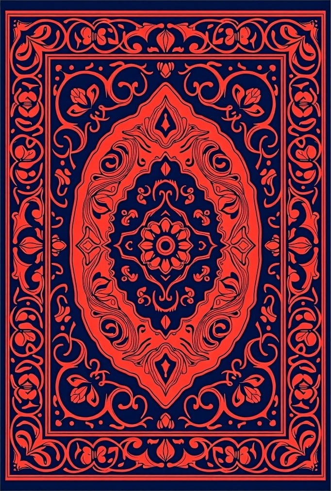 Ornate Floral Symmetry Red Blue Rug