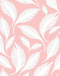 White Palm Leaf Patterned Pink Rug