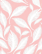 White Palm Leaf Patterned Pink Rug