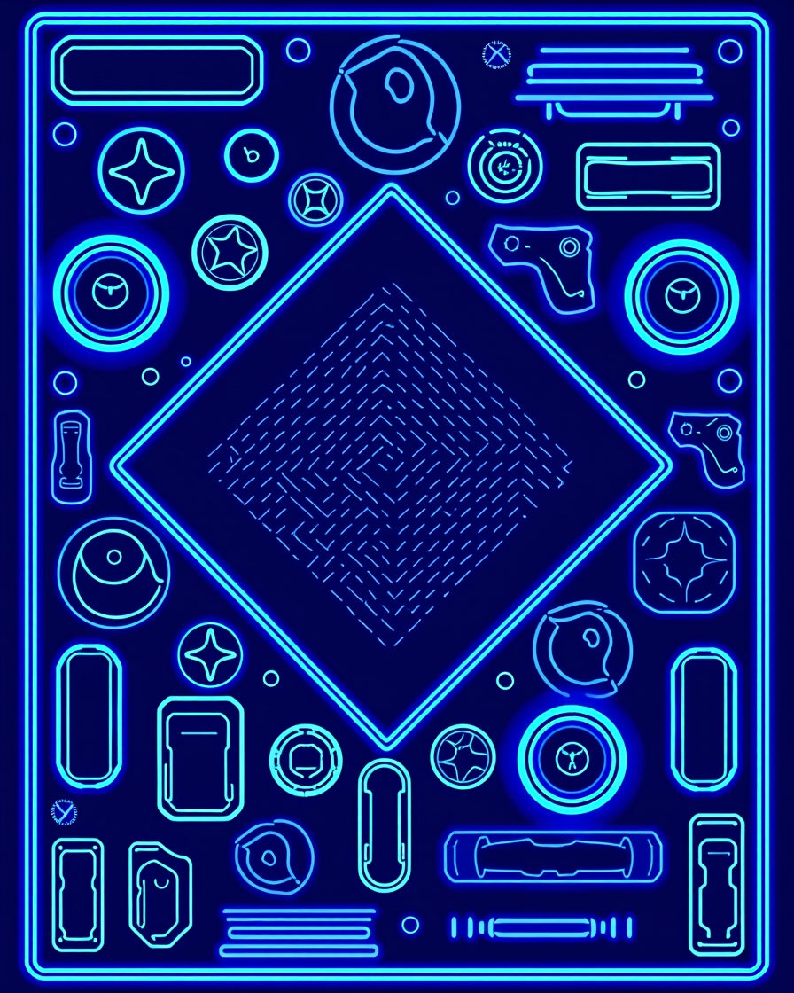 Futuristic Neon Geometric Circuit Rug