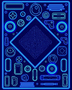 Futuristic Neon Geometric Circuit Rug