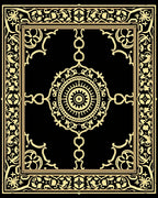 Gold Ornate Scroll Medallion Rug