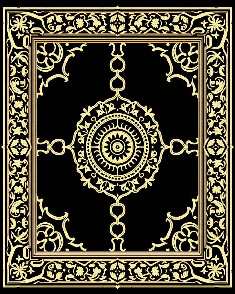 Gold Ornate Scroll Medallion Rug