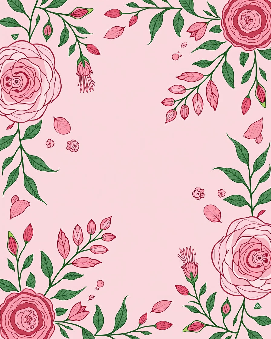 Pink Rose Floral Vine Pattern Rug