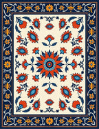 Bold Floral Pattern with Vine Borders Rug