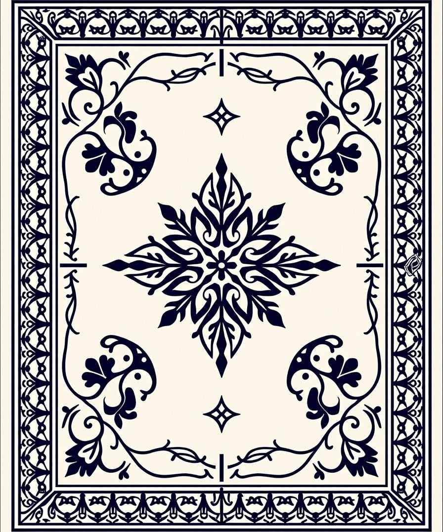 Classic Floral Medallion Frame Design Rug