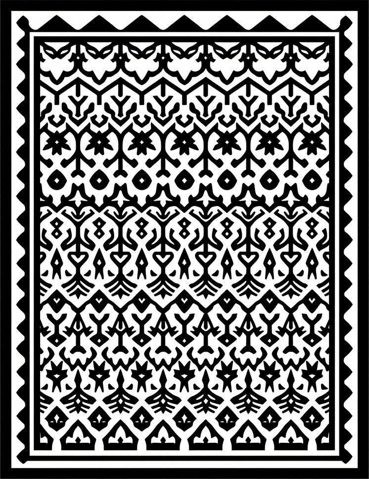 Intricate Tribal Geometric Black And White Rug