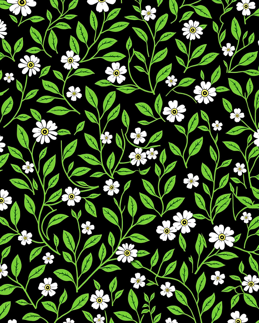 Floral Vine Pattern with White Flowers Rug