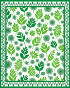 Green Leafy Floral Bordered Rug