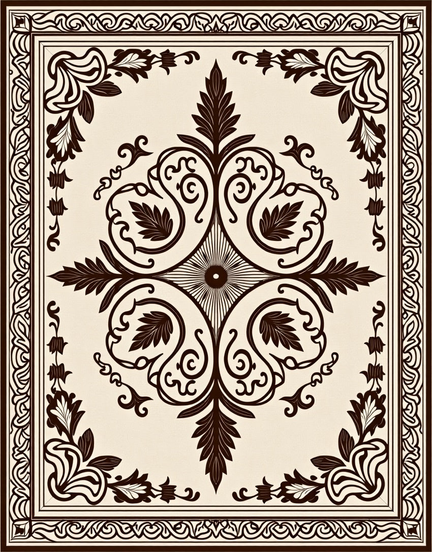 Classic Floral Scrollwork Damask Pattern Rug