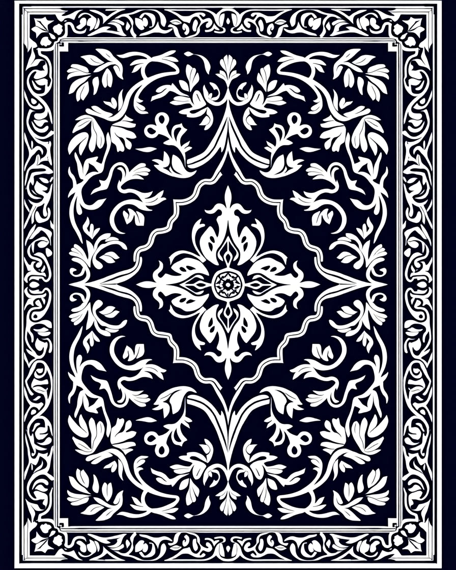 Elegant White Floral Bordered Rug